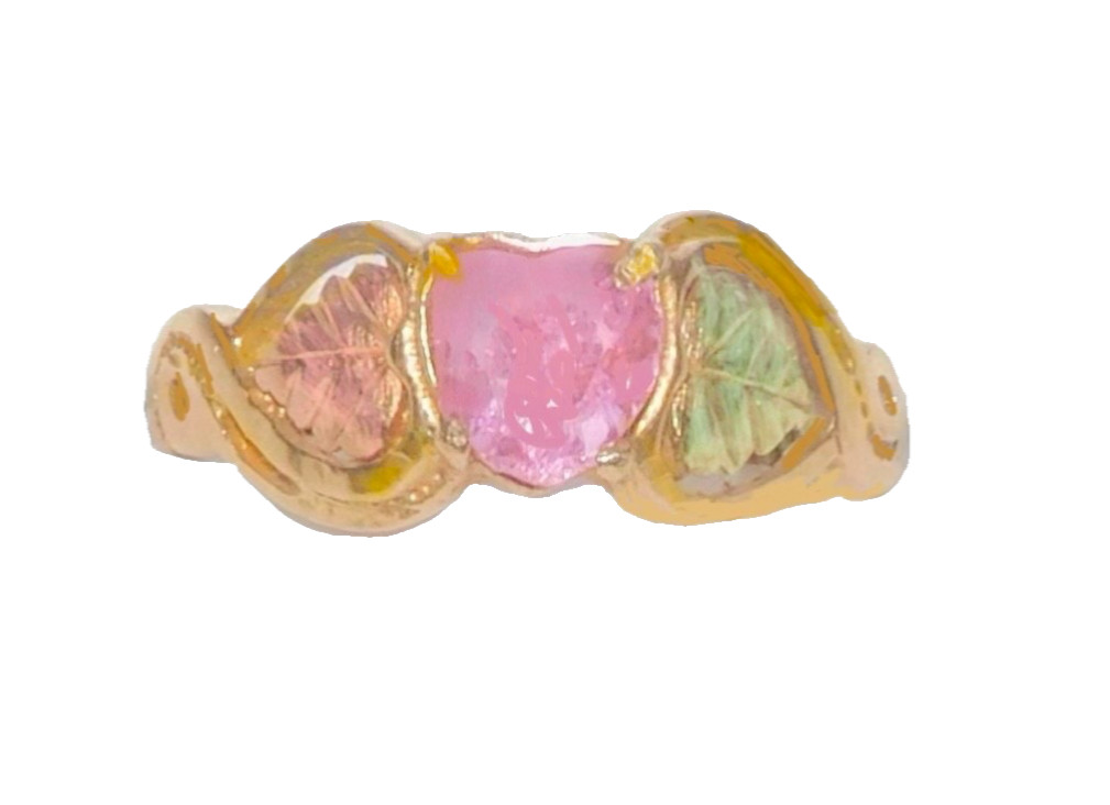 Black Hills Gold 10k Coleman Tourmaline Heart Leaves Ring Size 8