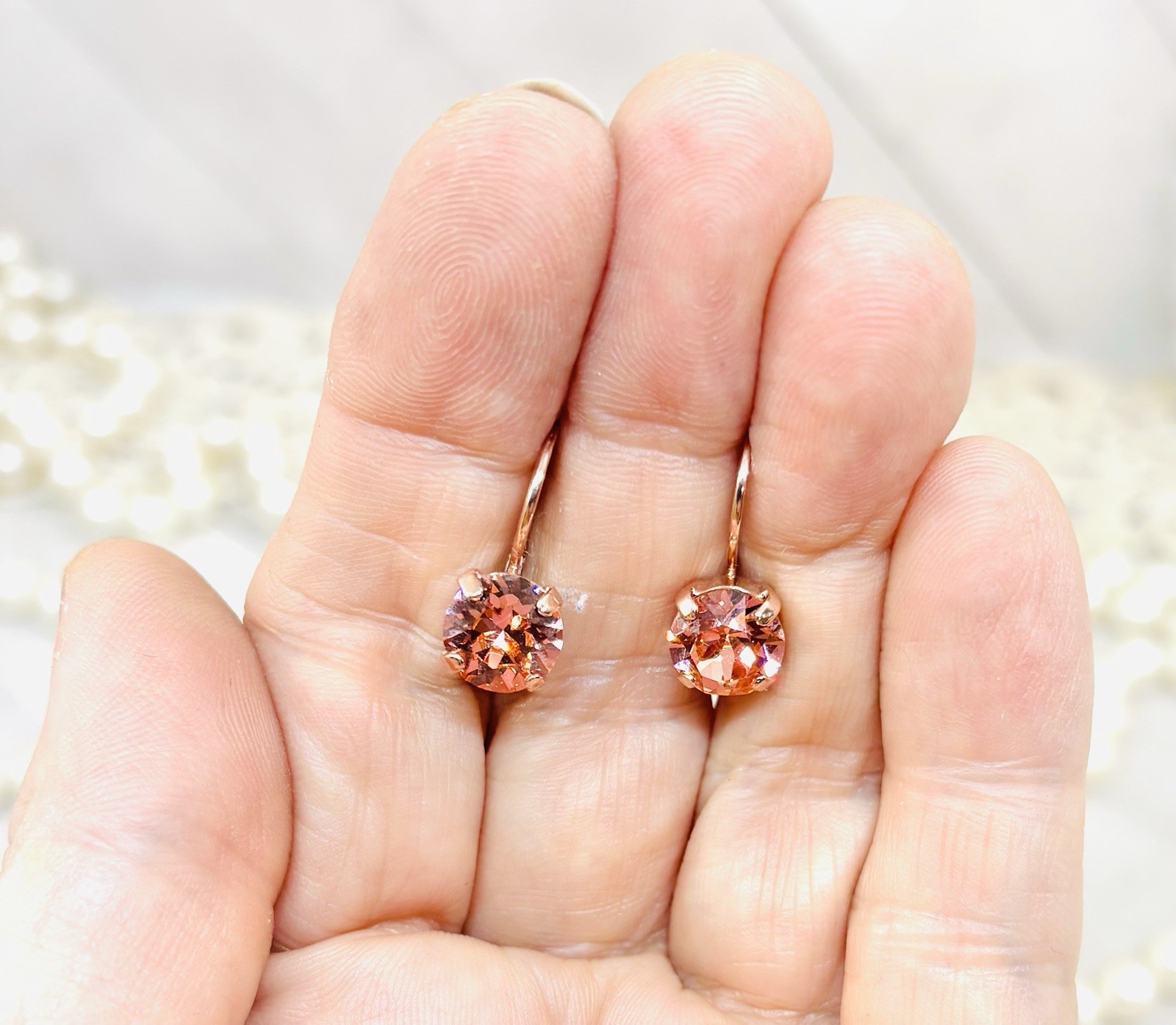 Rose Gold Plated Rose Peach Cup Chain Drop Earrings made with Austrian Crystals