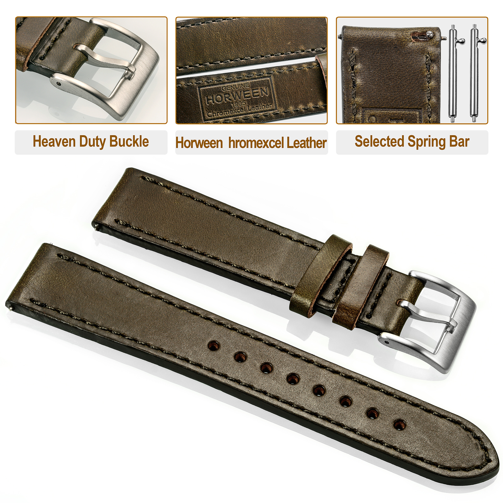 Horween Leather Watch Bands Quick Release Watch Strap for Men 18mm 20mm 22mm