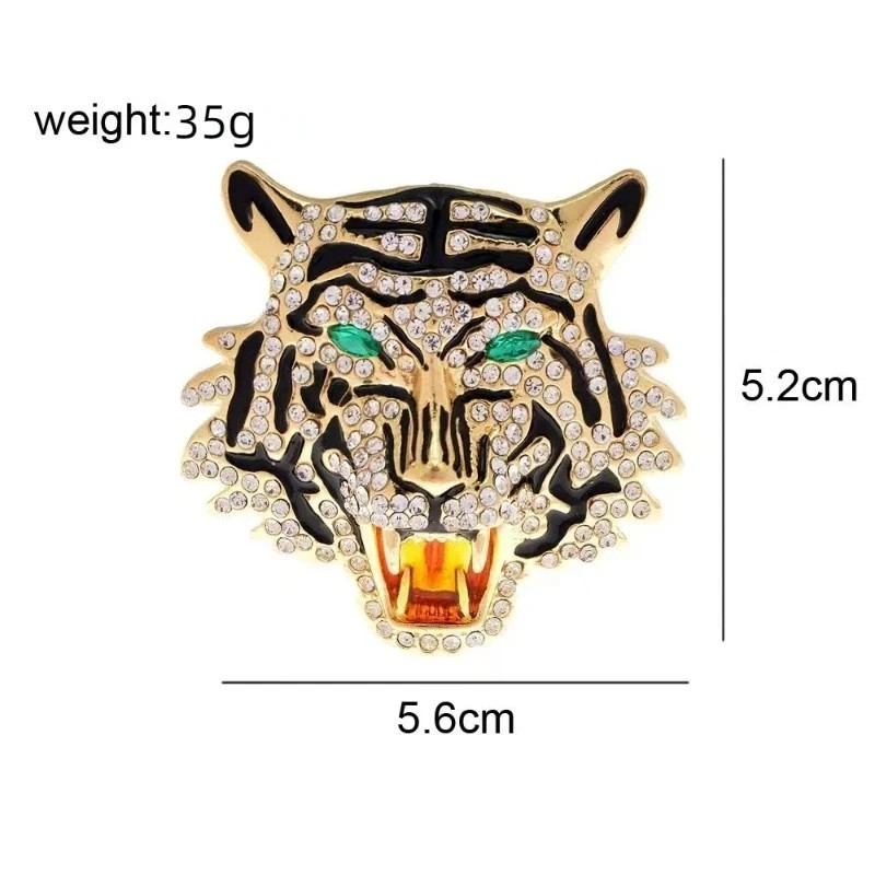 Statement Tiger Head Roaring Brooch Pin Pendant Gold Tone Rhinestone Black Ename