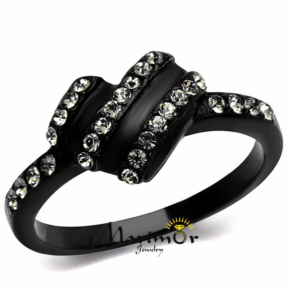 0.14 Ct Crystal Black Stainless Steel 316 Heart Fashion Ring Women’s Size 5-10