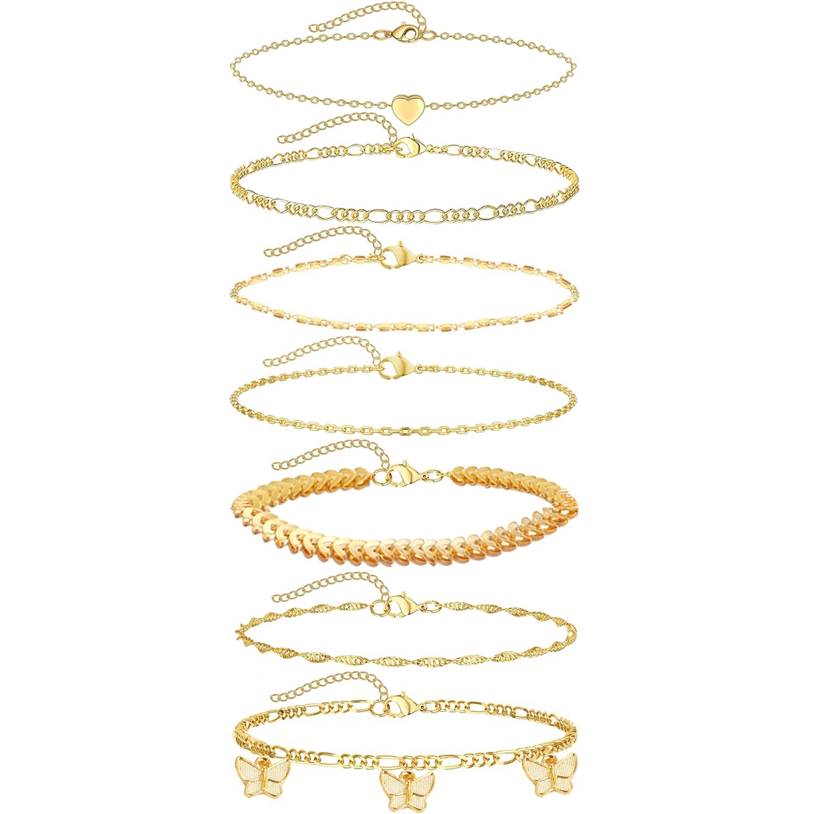 14K Gold Plated Anklet Set for Women, Fashionable Ankle Bracelets
