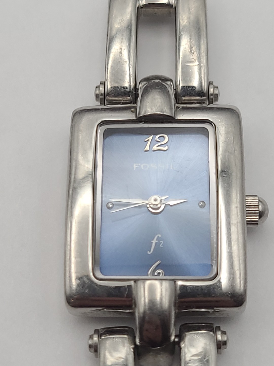 Vintage Fossil Womans Watch ES-8956 F2 Blue Dial New Battery Working