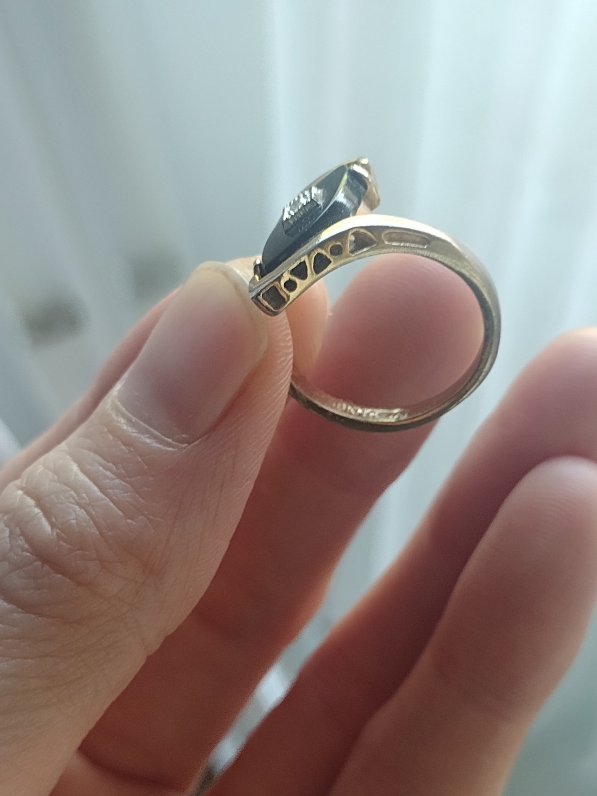 Vintage Bypass Cocktail Ring Marquise Black Stone Crystals 18K Gold Plated