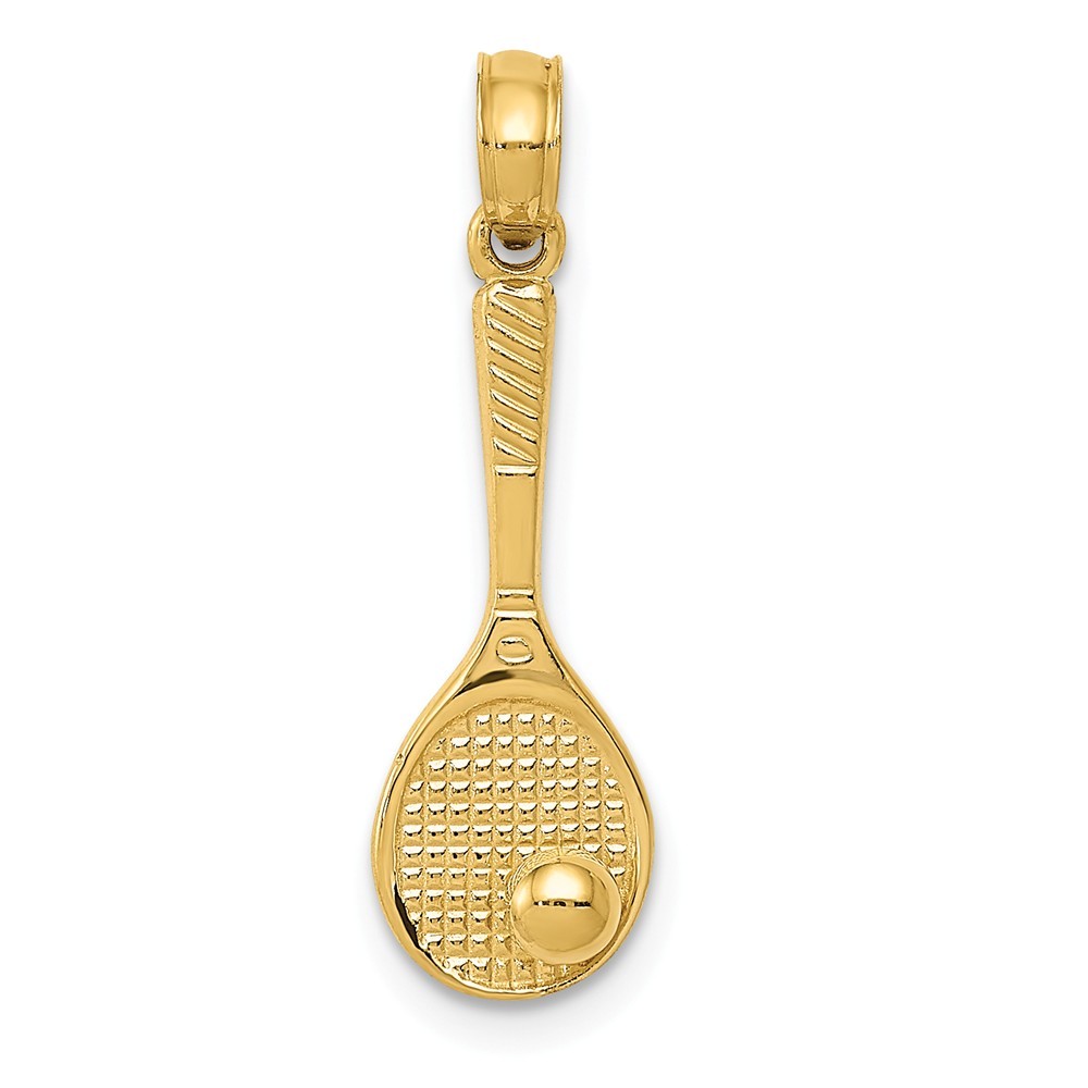 14k Yellow Gold Tennis Racket Racquet and Ball Charm Pendant 0.99 Inch