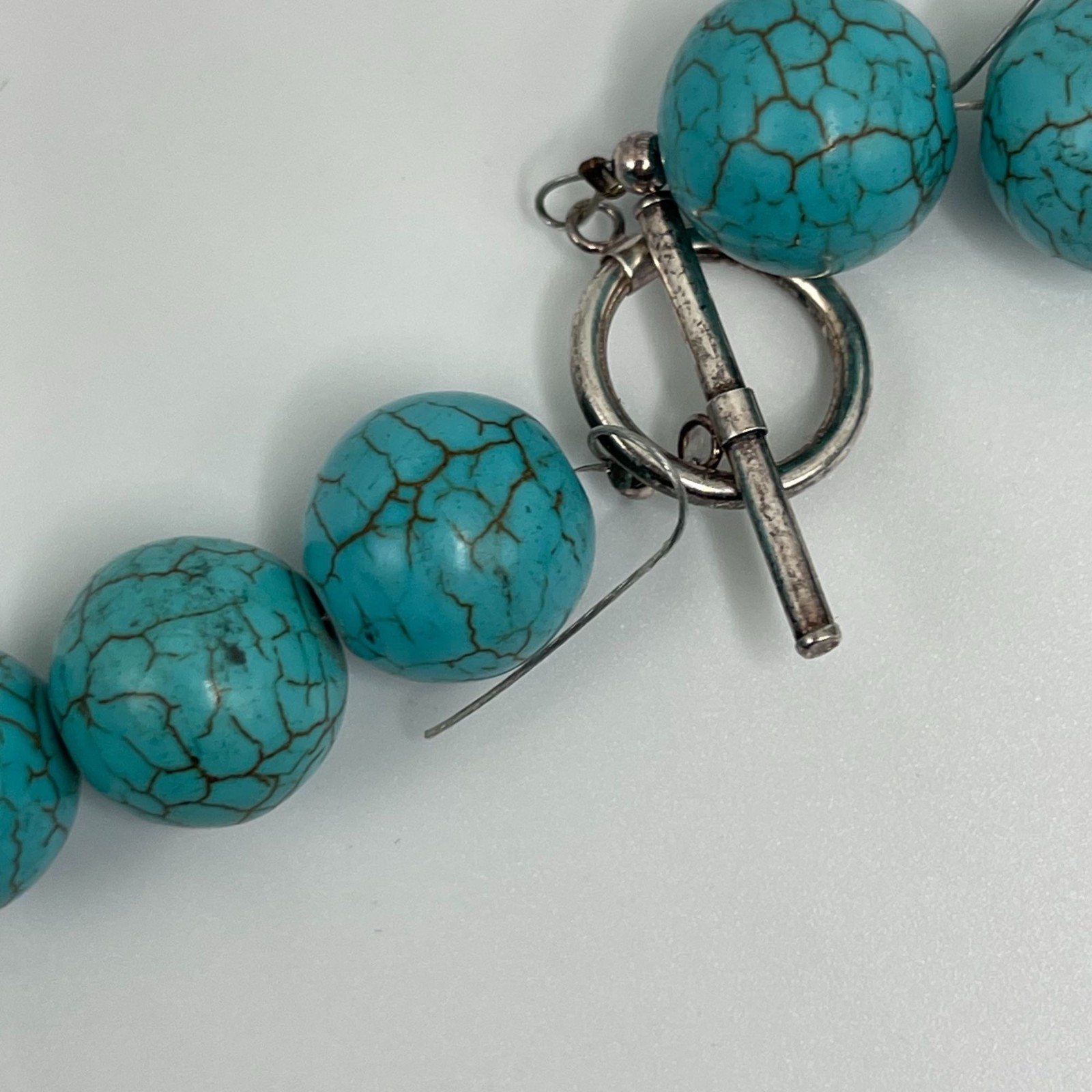 Turquoise Beaded Necklace Amber Accents & Toggle Clasp