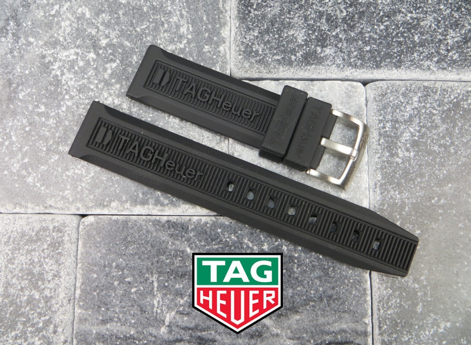 New 20 mm Authentic TAG HEUER Soft Rubber Strap Black OEM Diver Watch Band K