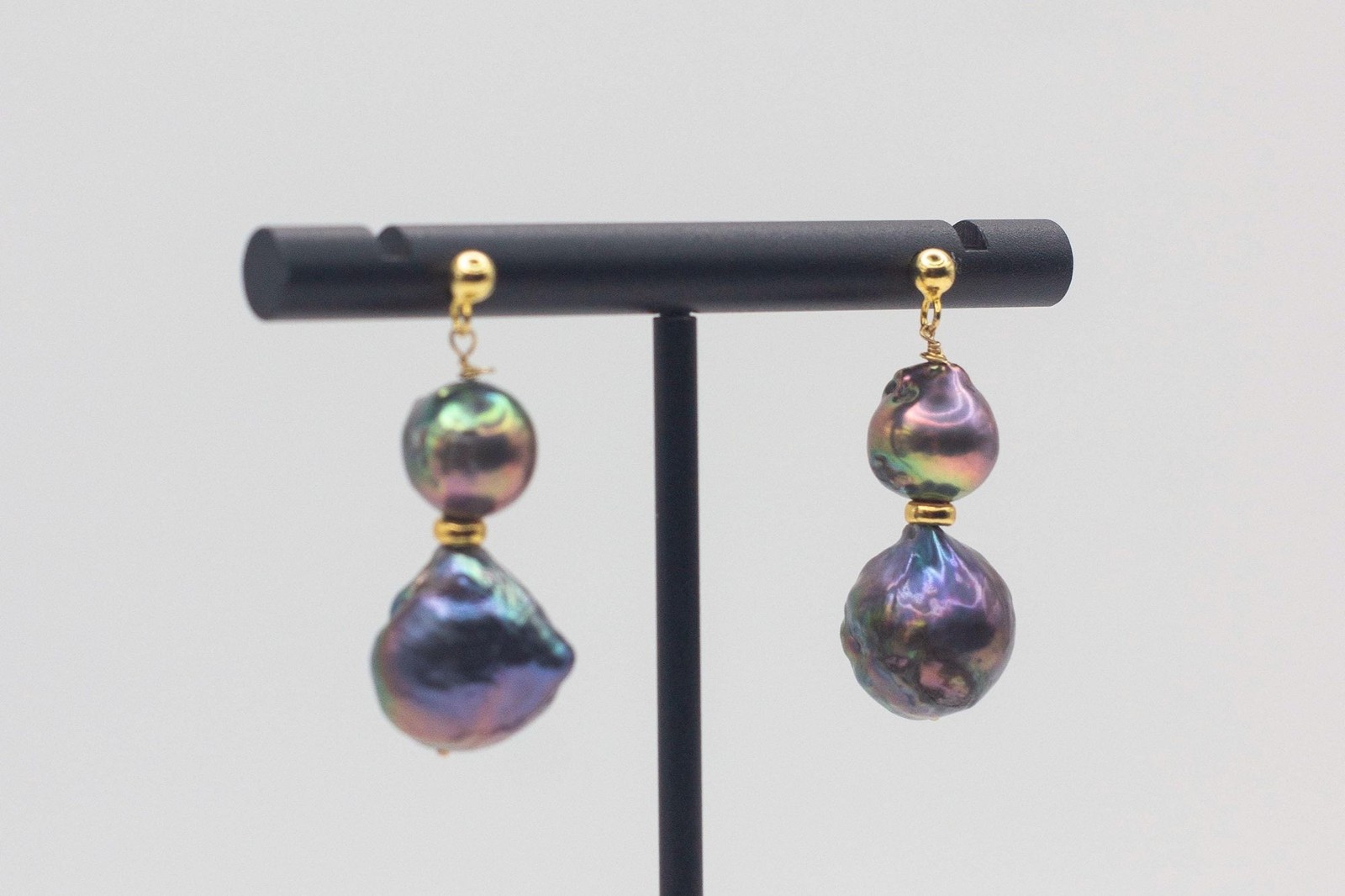 Kasumi Style Pearl Earrings Peacock Green Black Silver Gold Plated Stud