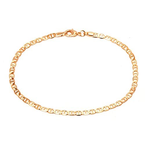 18K Gold Plated Flat Marina Link Anklet for Women – Made In Brazil 9.0 Inches
