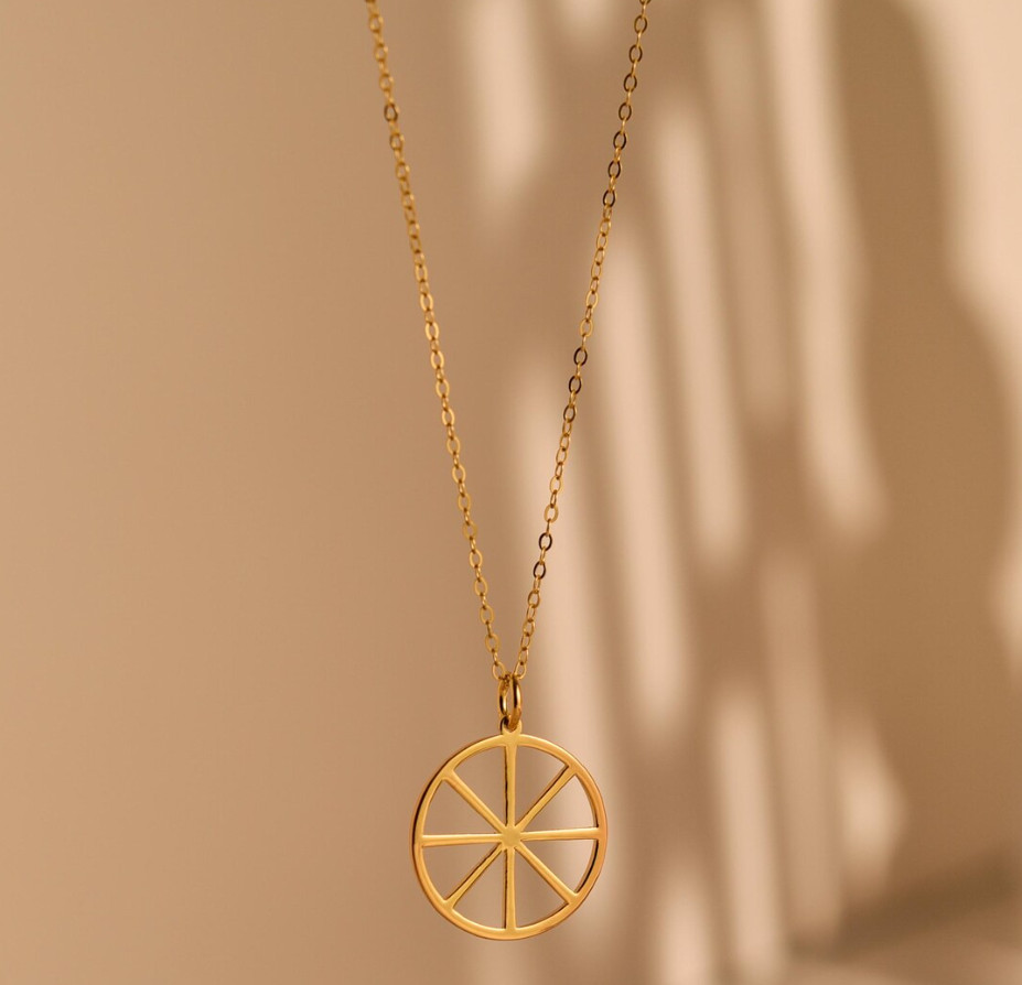 Wheel of Dharma Necklace Minimal Gold Dharmachakra Spiritual Jewelry 925 Silver