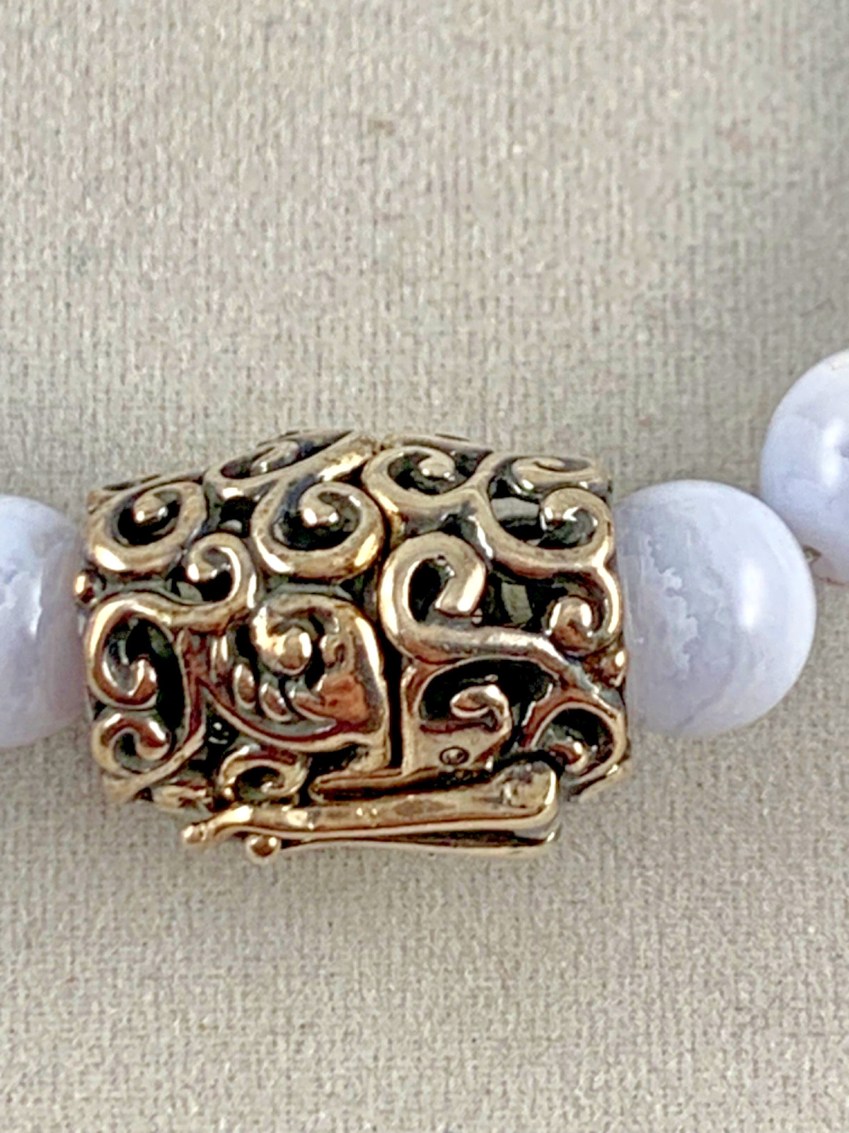 Carolyn Pollack Bracelet Blue Lace Agate Bead Sterling Magnetic Clasp 7.25 in