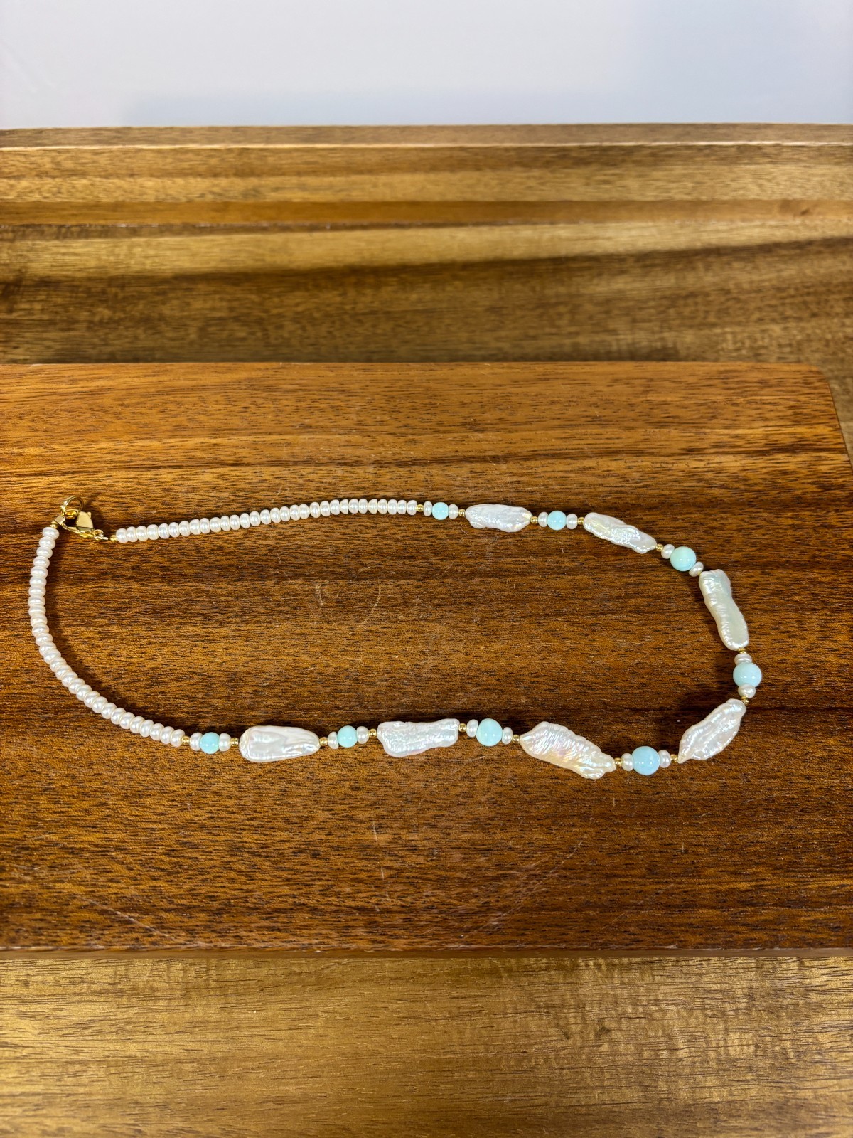 Lee Sands Baroque Pearl Round Pearl Light Blue Bead 19″L Necklace