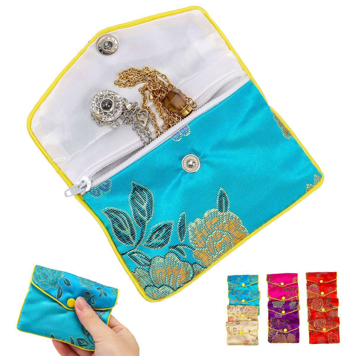 12Pcs Fancy Silk Chinese Jewelry Storage Purse Pouches Zipper Gift Bags Pouch US