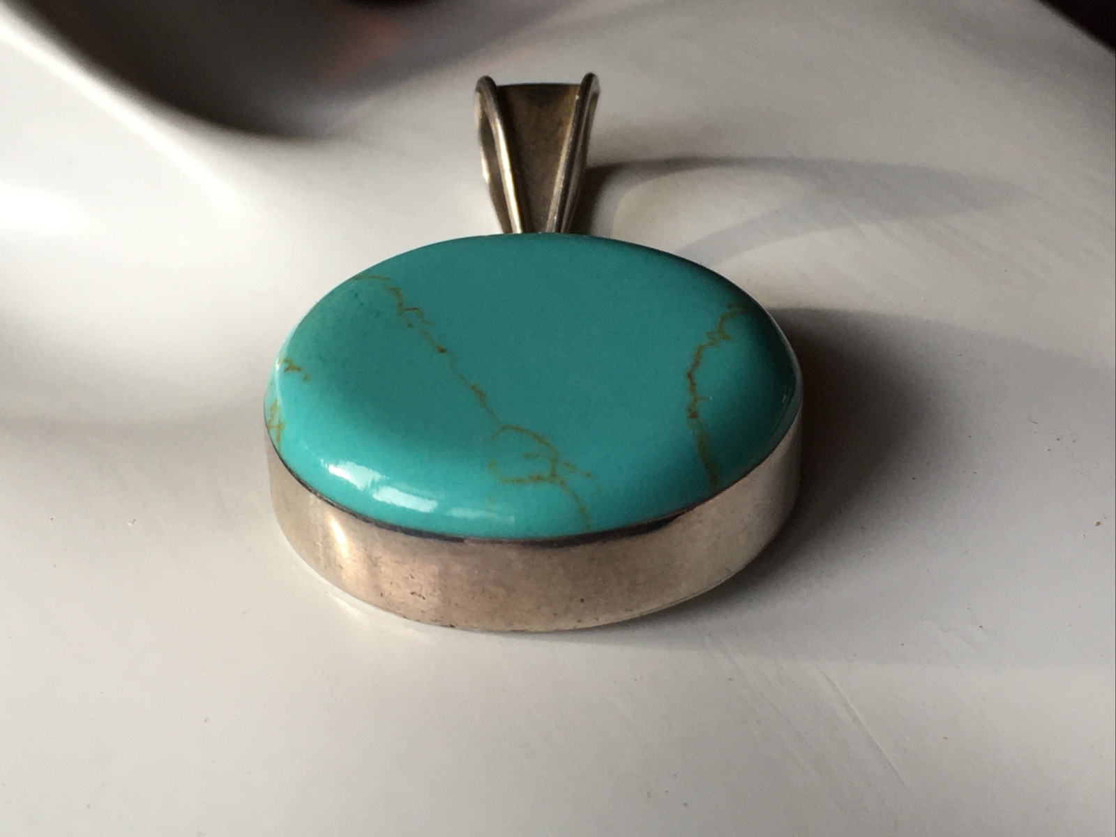 Round Turquoise 925 Sterling Silver Pendant approx 1″ Round