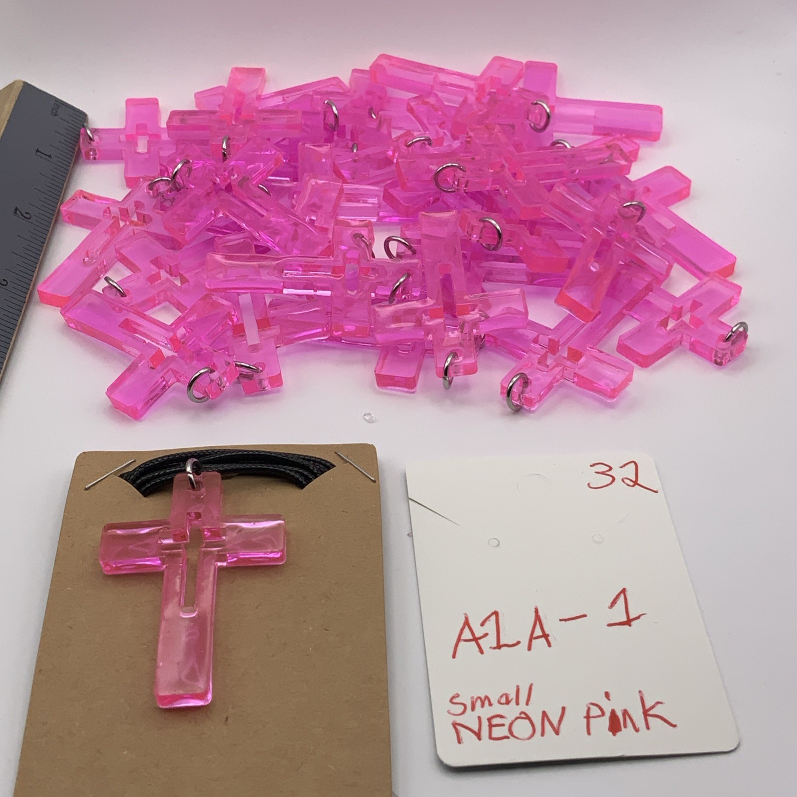 House Of David Handmade Cross Necklace Neon Pink Bulk Available