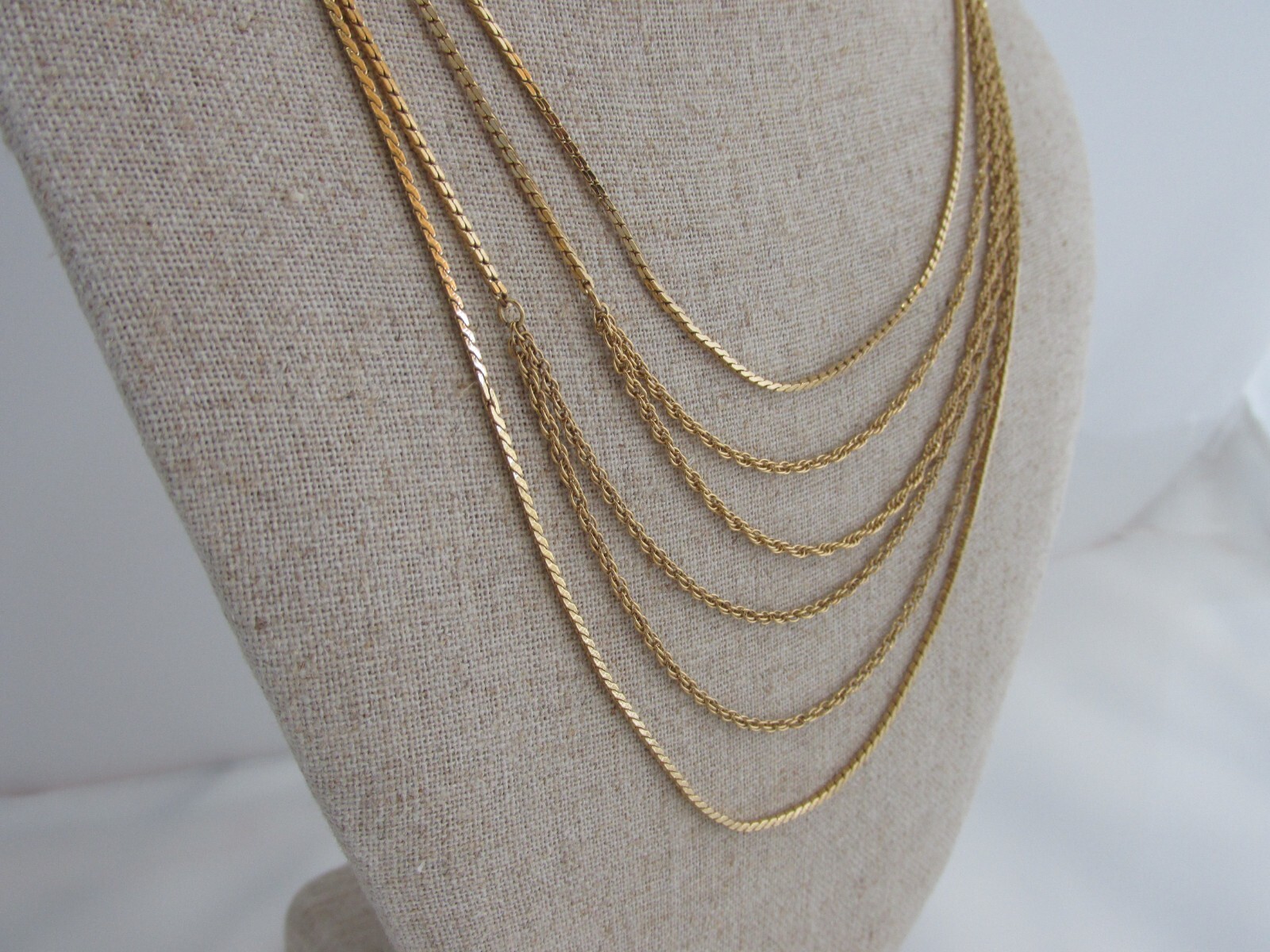 Monet Gold Multi Layered Necklace Estate Find Statement Piece Signed 16″ to 24″