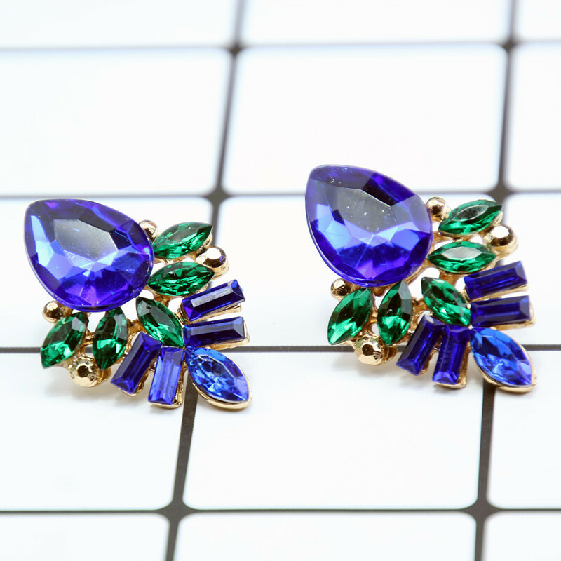 New Blue Green Gold Gem Tone Crystal Retro Vintage Style Geo Earrings Boutique