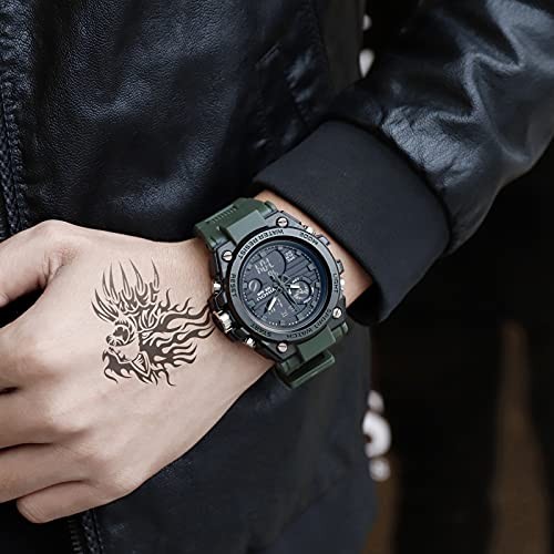 Yihou Men’s Military Watch Outdoor Sports Electronic Watch Tactical Army green