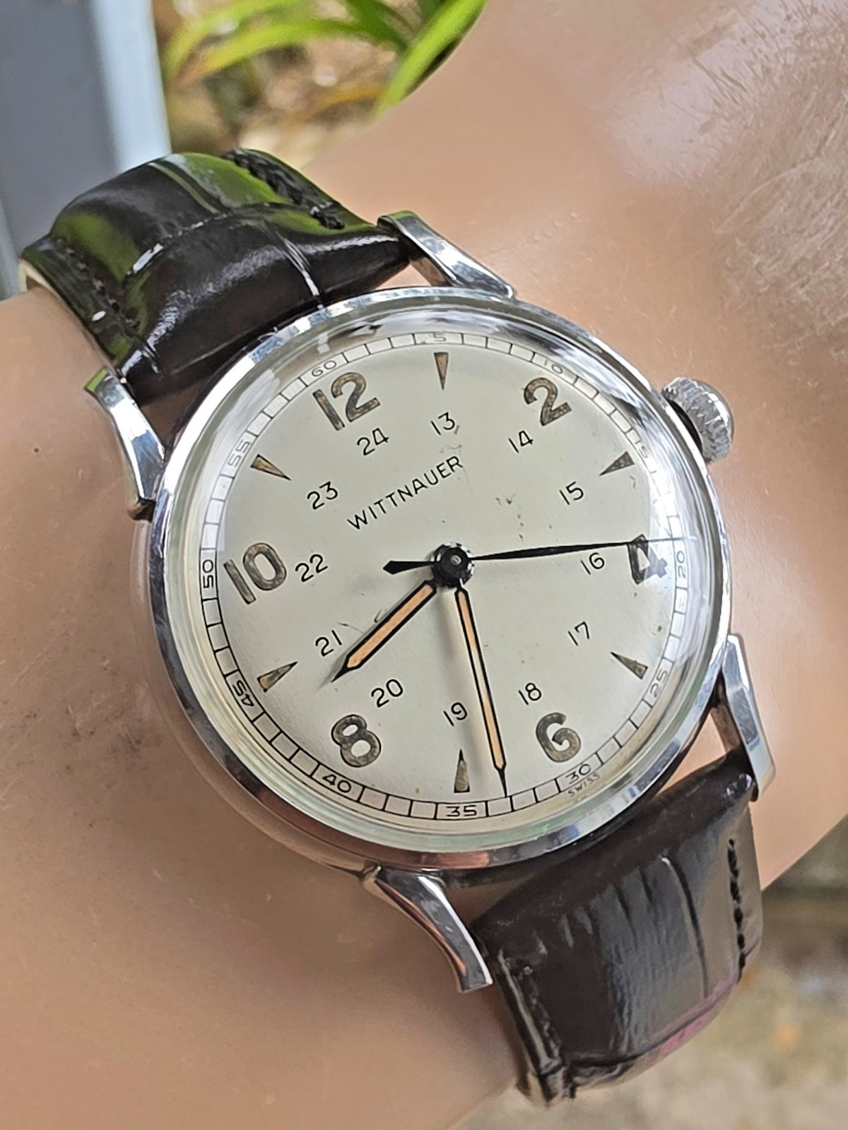 Vintage WITTNAUER men’s manual wind watch Military Style 24H dial 1950s