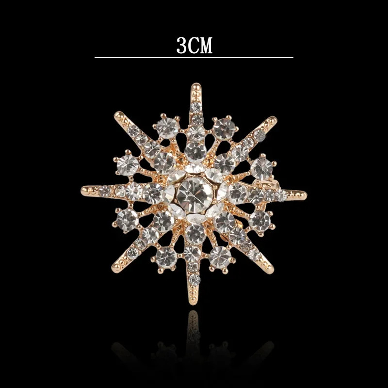 Men’s Starburst Crystal Brooch Pin Gold Luxury Suit Lapel Jewelry Gift
