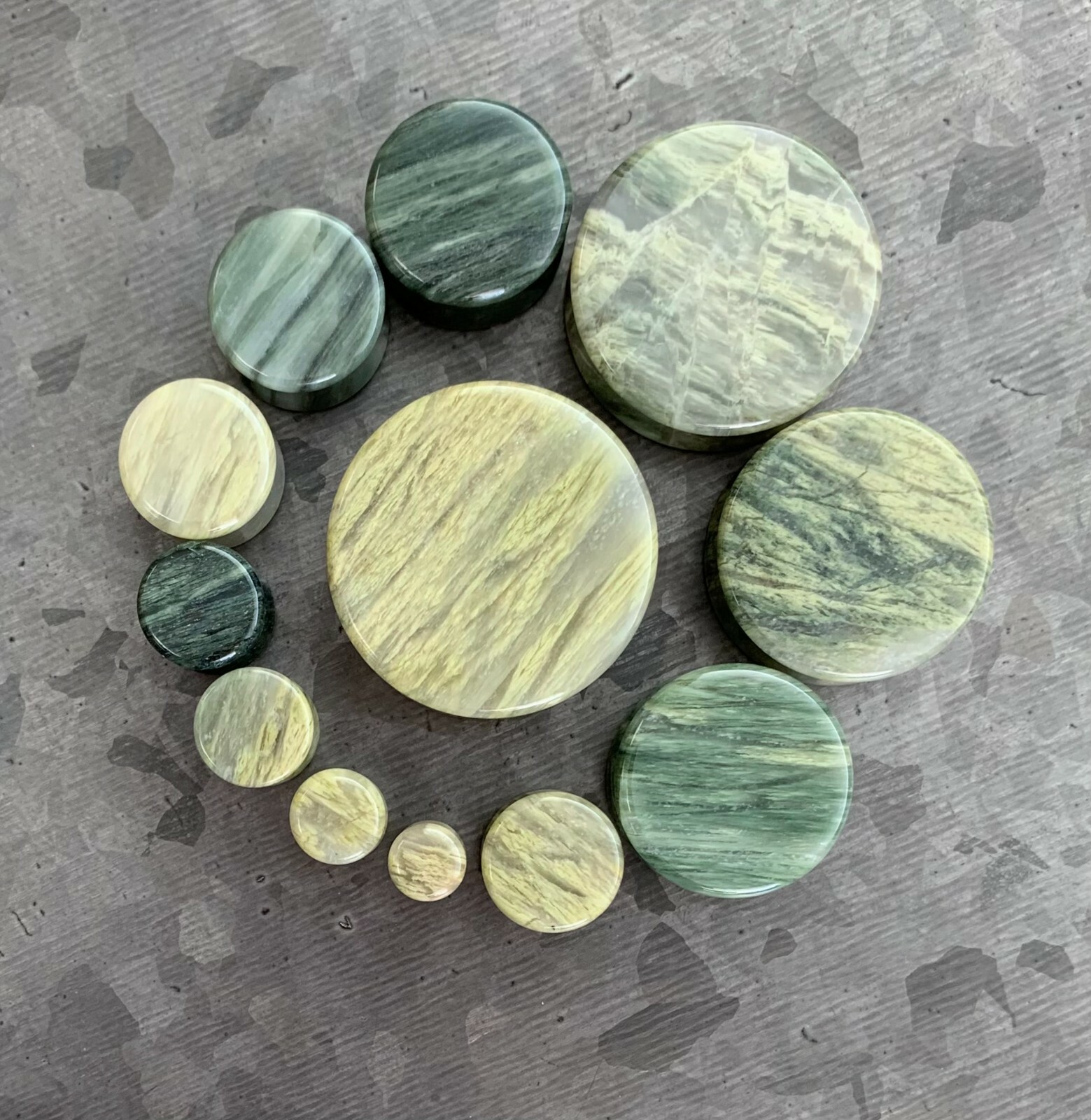 PAIR Green Jasper Stone Double Flare Plugs Organic Earlets Gauges