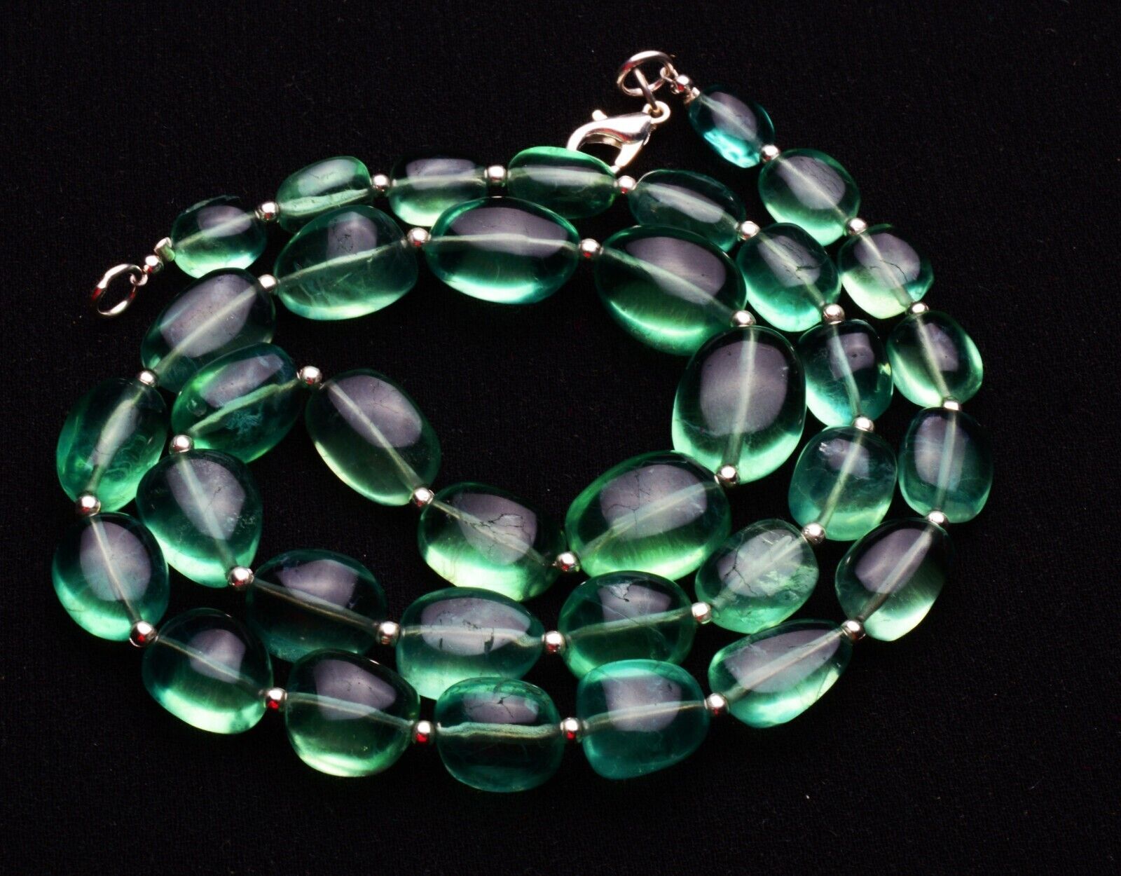 Emerald Green Fluorite Gem Beads 19″ Necklace 8 to 15 mm Size Beads