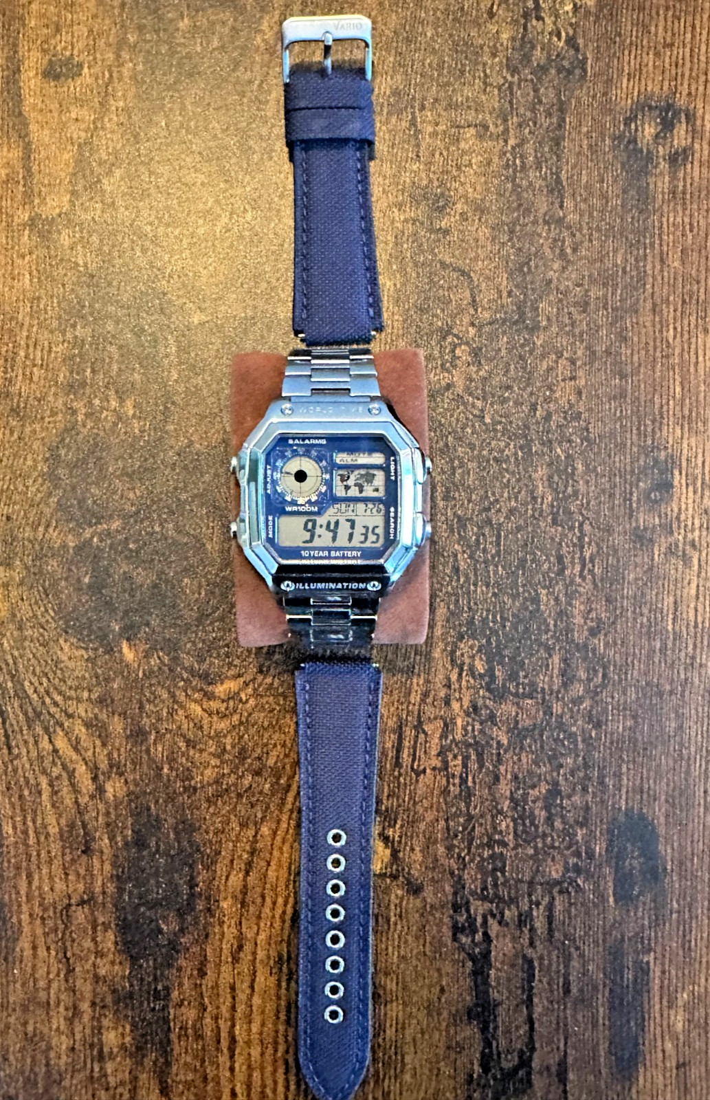 CASIO AE-1200 Royale Blue Mod – All Steel Case/Bracelet w/Extra Sailcloth Strap