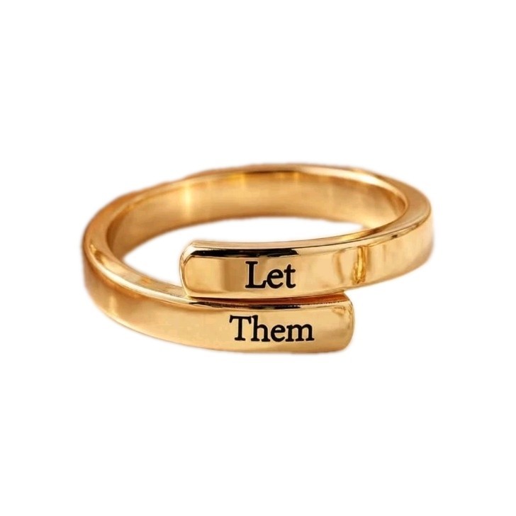 Handcrafted Stainless Steel Band ~ LET THEM ~ Inspirational Adjustable Ring GOLD