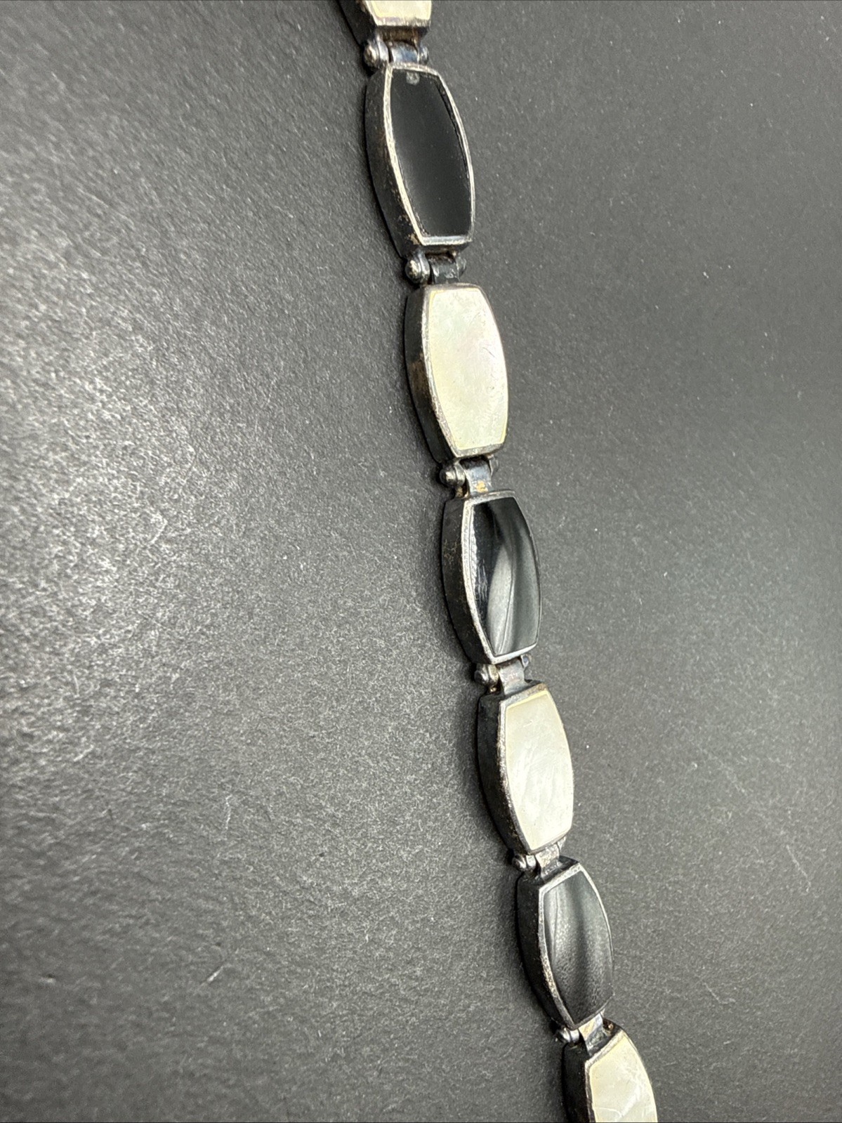Sterling Silver Stefani Argento Bracelet 925 Black And White Panels 7” Y8