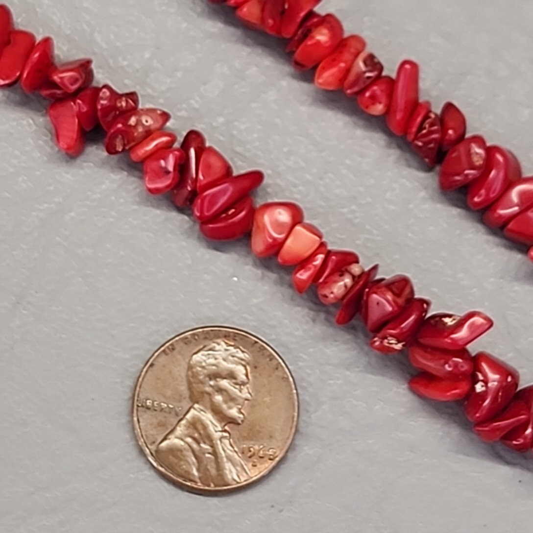 Necklace Red Dyed Coral Chip Beaded Polished Beach Sea Life 38″