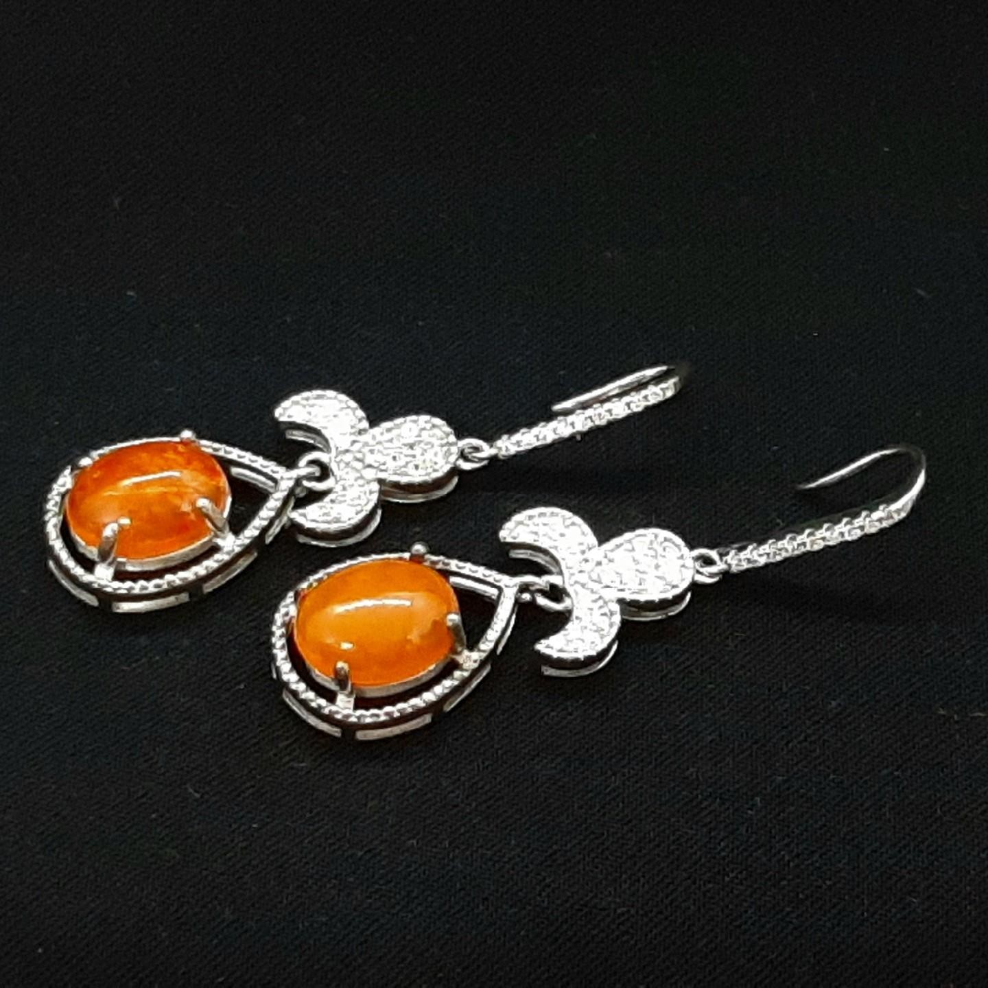 World Class 9.54ctw Orange Opal & White Sapphire 925 Silver Dangle Earrings