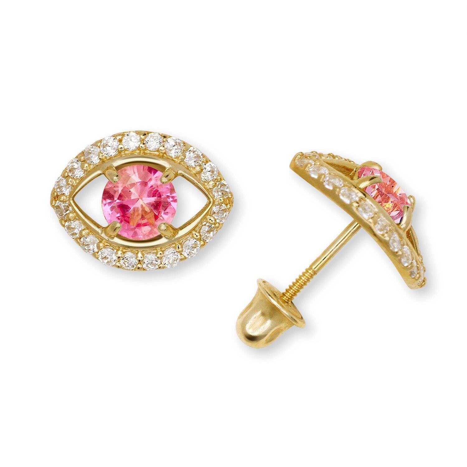 14k Yellow/White CZ Stud Earrings Screwback