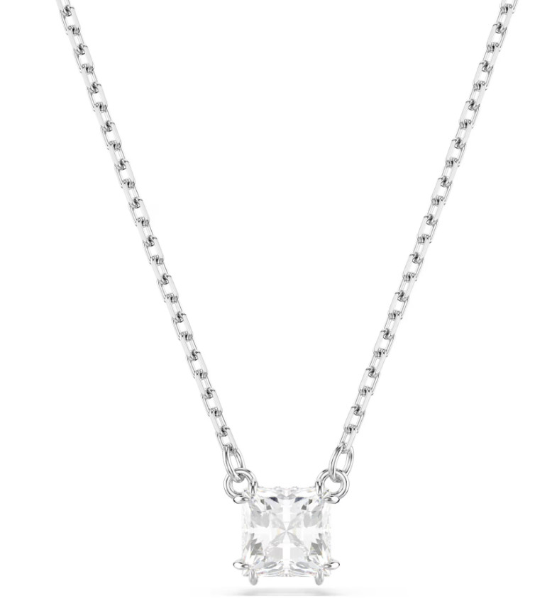 Swarovski Stilla Attract pendant Square cut, White, Rhodium plated 5701903