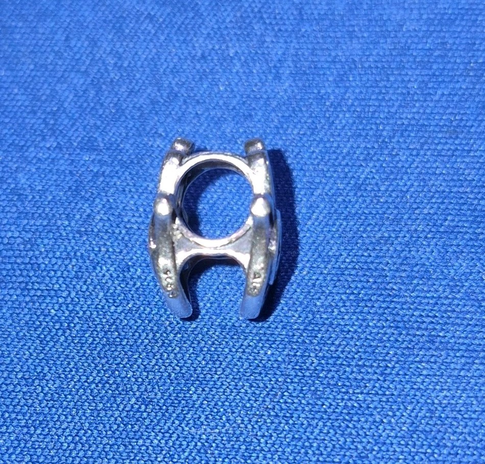 Ale, Silver Tone Openwork Hand/Hamsa Bead Charm, Blue Stone Accent Large Hole