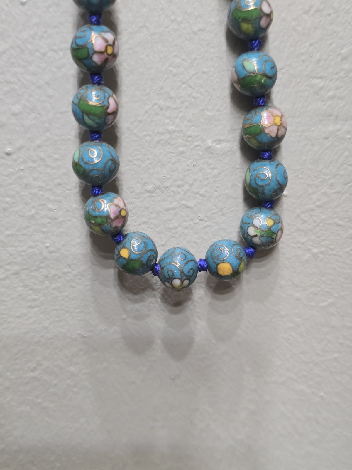 Hand Made and Painted Chinese Porcelain Bead Necklace With Gold Clasp! 22″