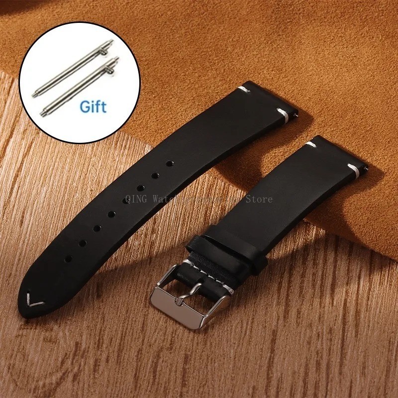 Retro Oil Wax Genuine Leather Watch Band 18 19 20 21 22 24mm Thin Cowhide Strap