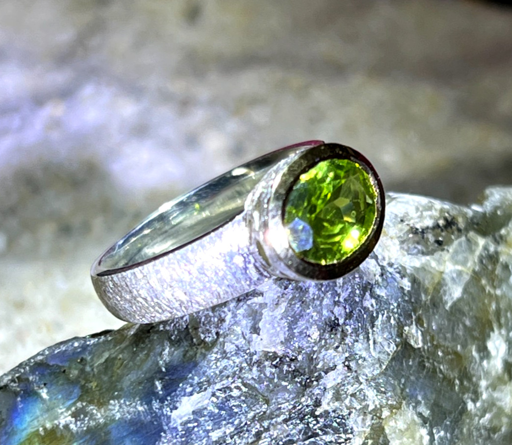 Green Tourmaline Sterling Silver Ring With 18K Gold Vermeil Setting