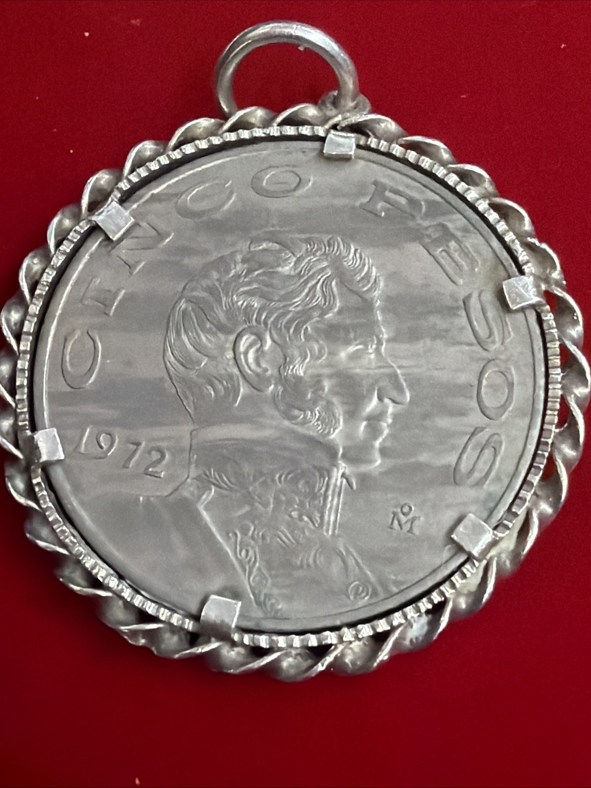 1972 Mexico Cinco Pesos Vicente Guerrero Coin Sterling Silver Bezel Pendant