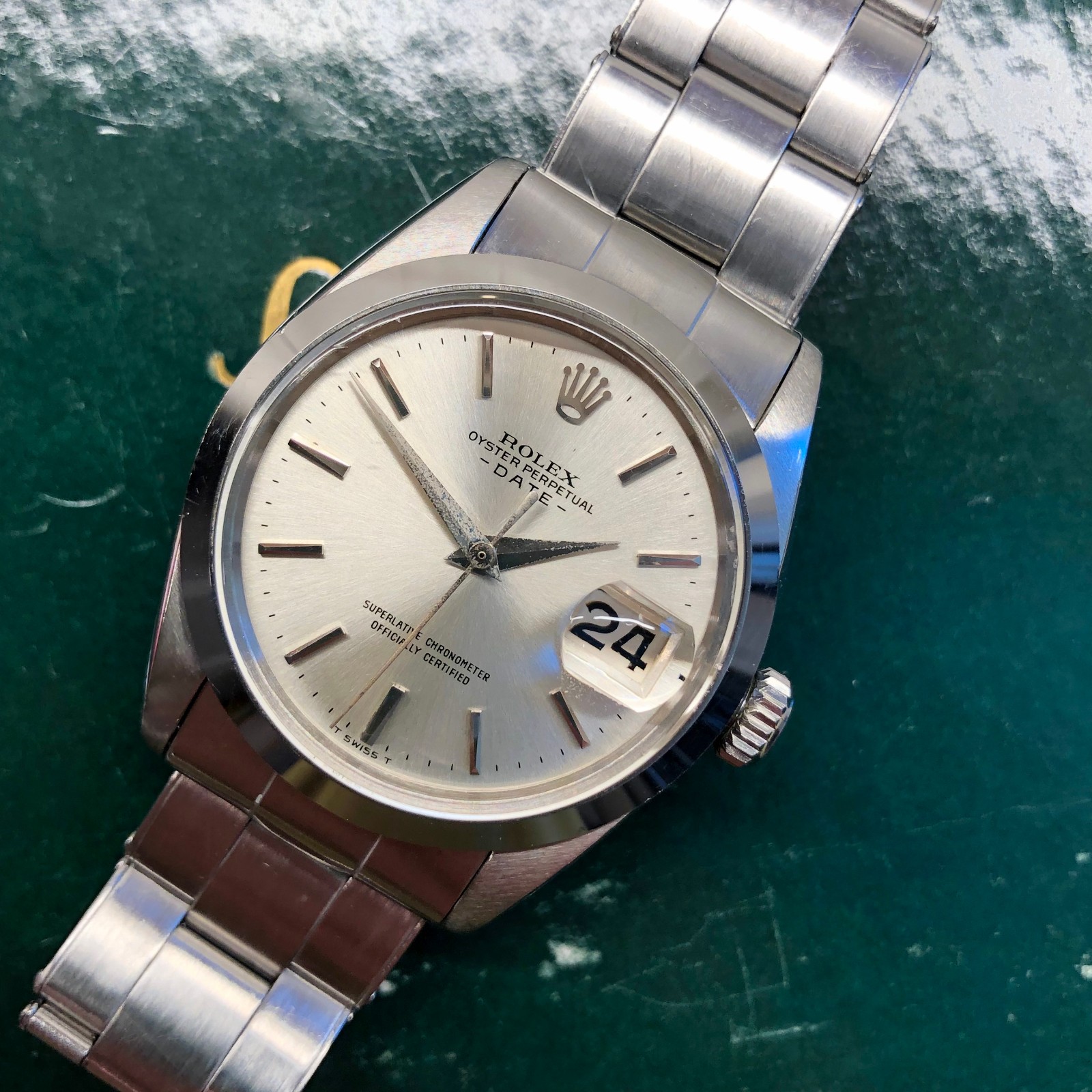 Rolex Date 1500 Oyster Perpetual Silver Arrow Steel Automatic Wristwatch