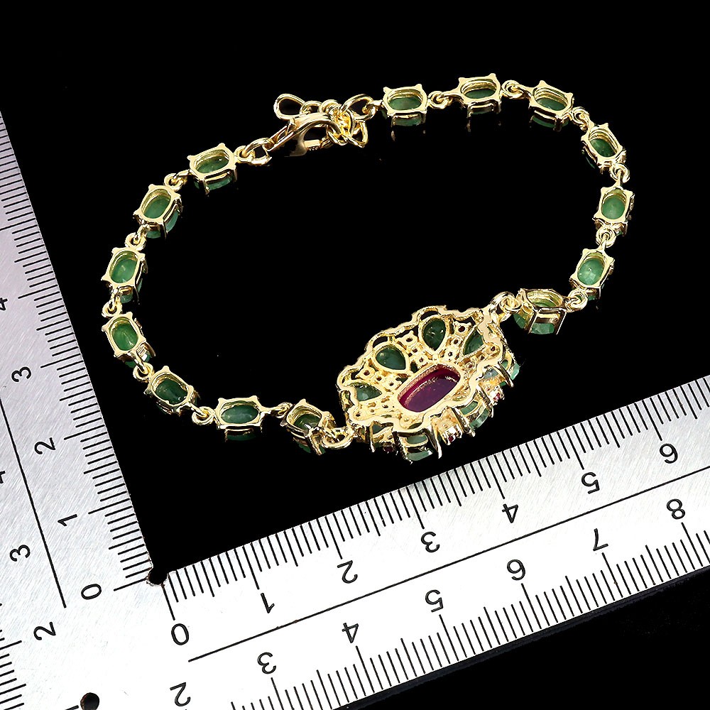 925 Sterling Silver Bracelet Oval Ruby 10x8mm Emerald Gemstone Jewelry 7inches