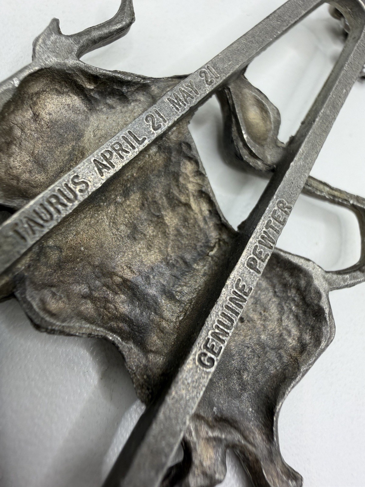 Vintage 1970s Taurus Necklace Zodiac Sign Astrology Cathedral Pewter 24″