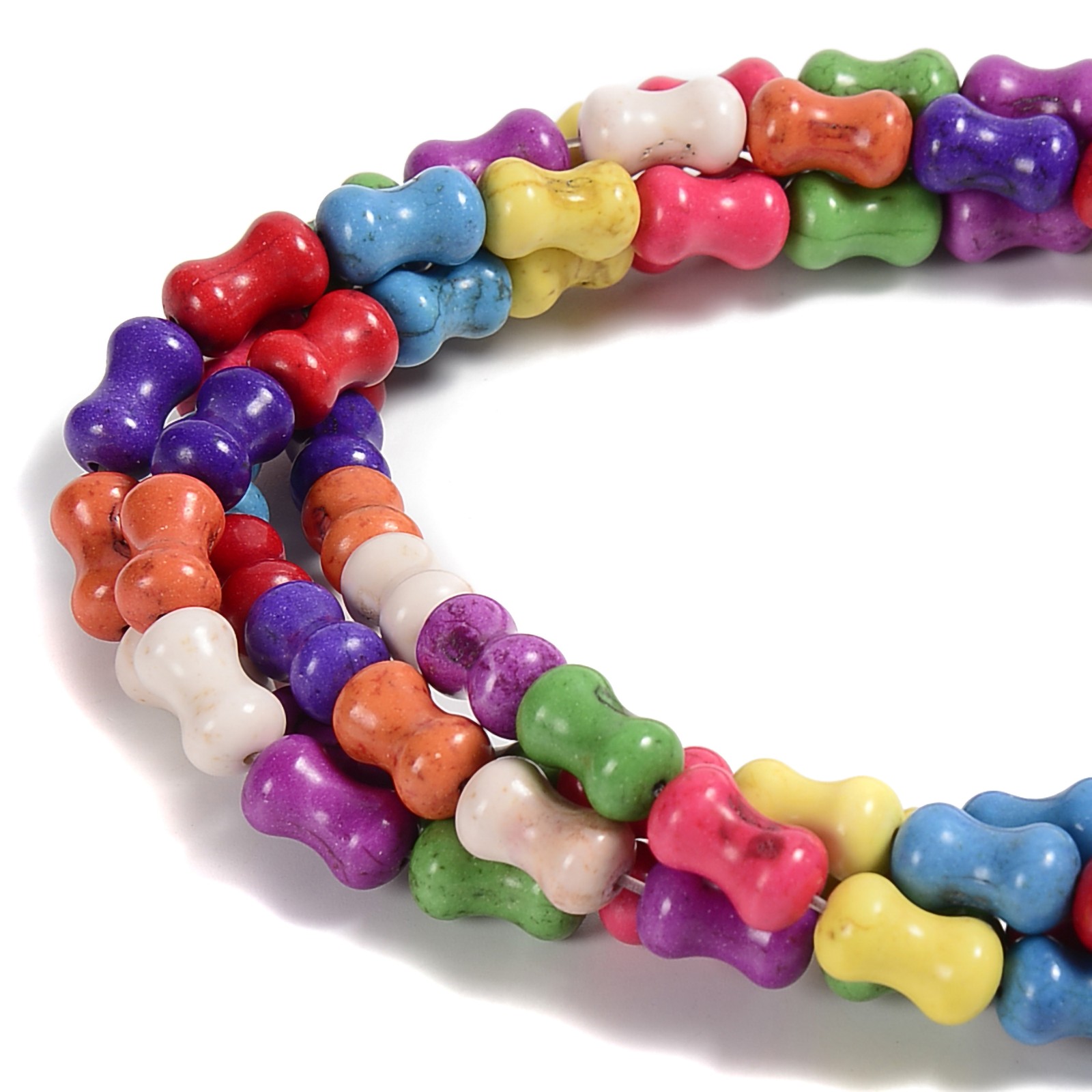 Multi Color Howlite Turquoise Side Drill Dog Bone Beads Size 8x13mm 15.5” Str