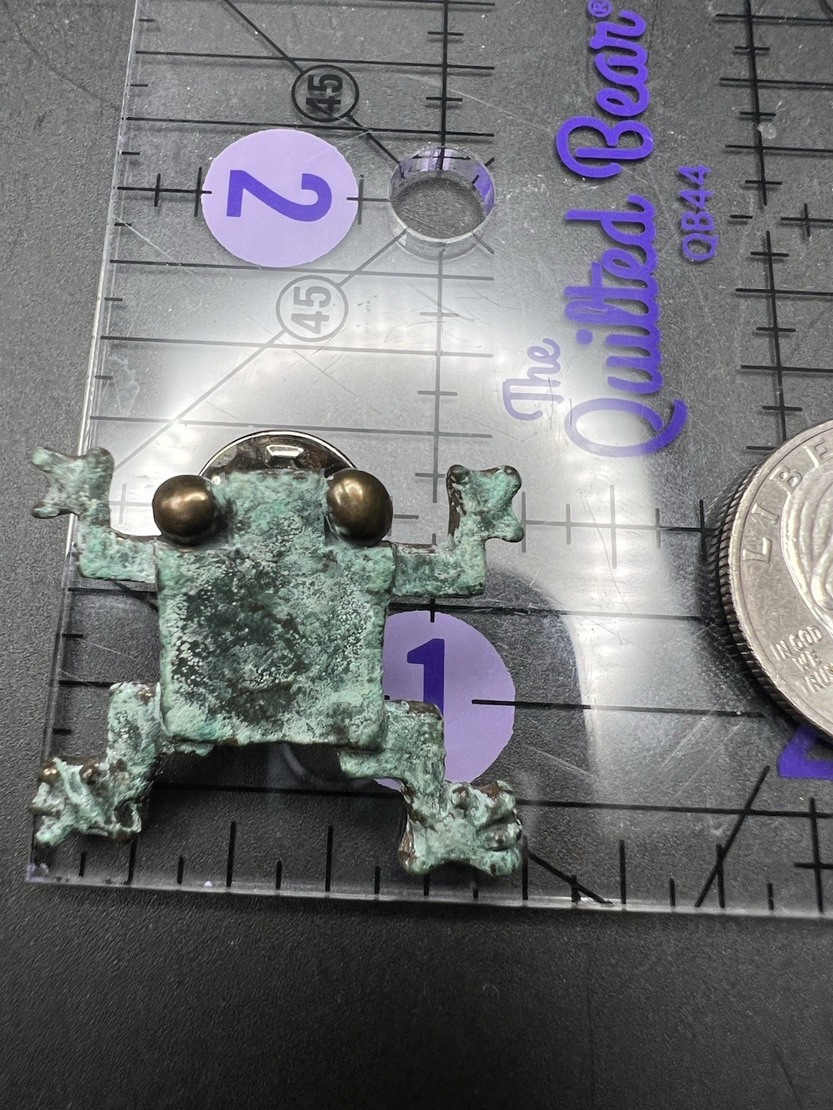 Wearable Sculpture, Metal Artisan made frog Lily 1.25“ X 1.25“ brooch tree, frog