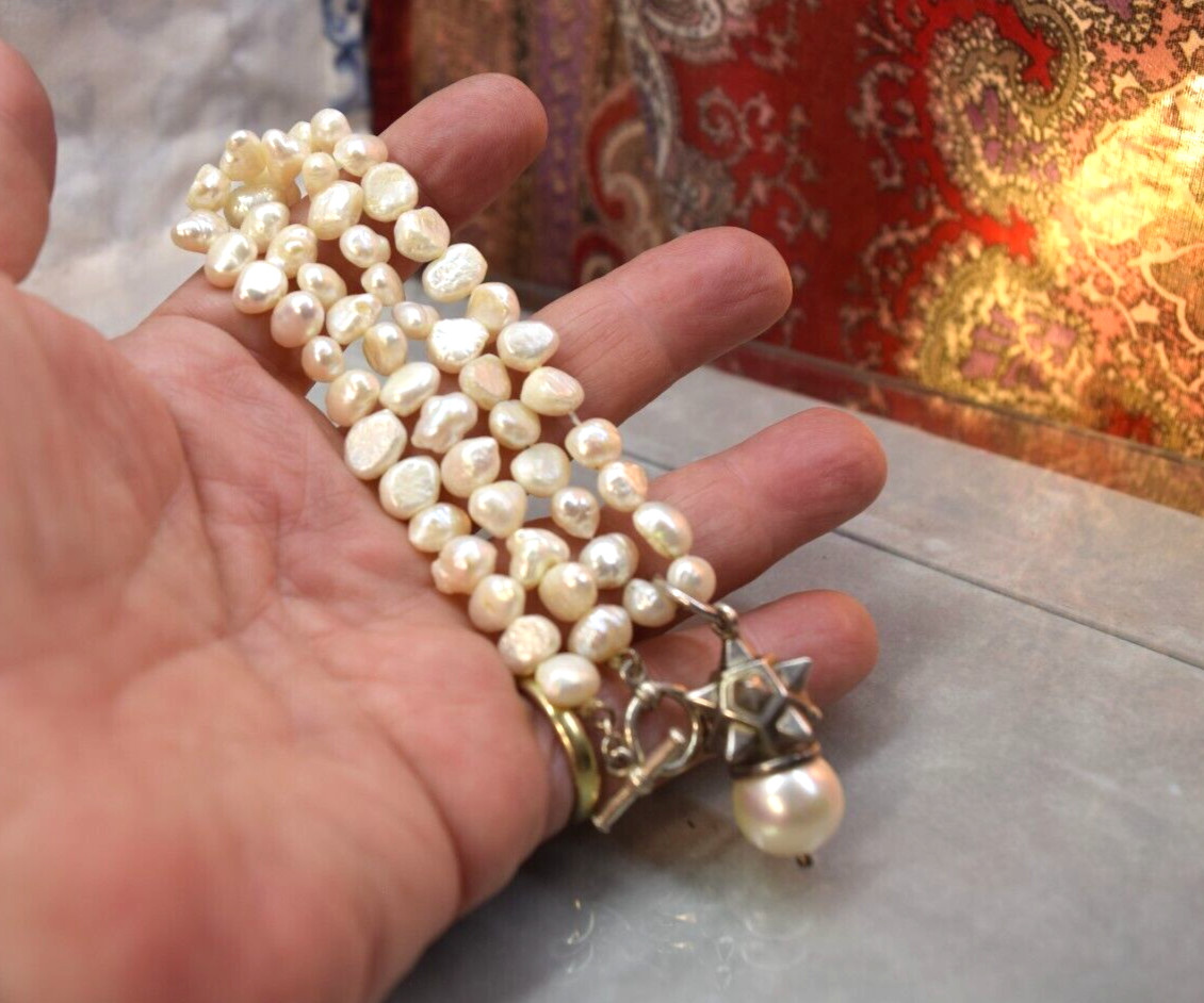 Vintage Sterling 14.2 mm South Sea cultured Pearl & Fresh water pearl necklace