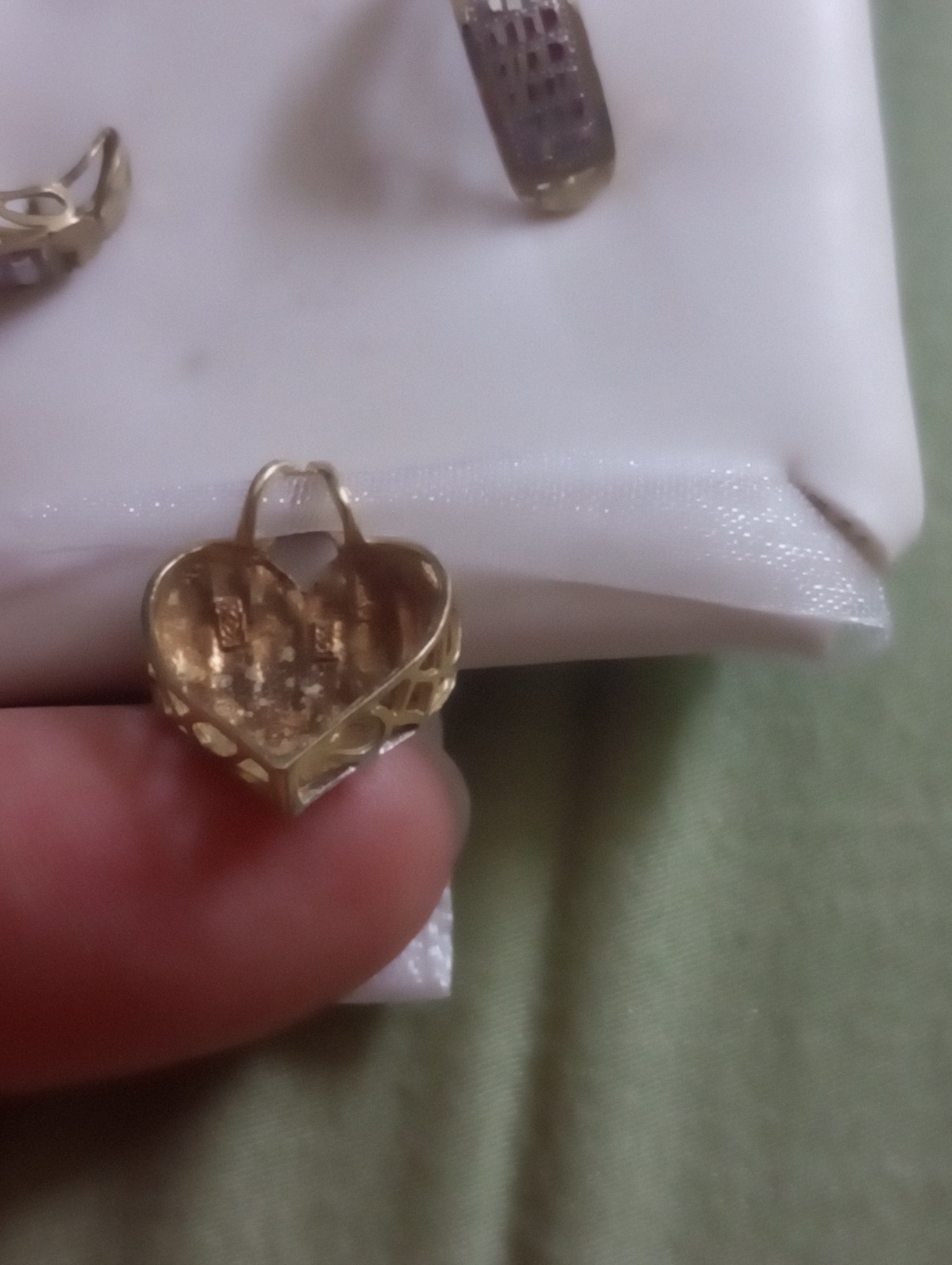 Vintage 10k White And Yellow Gold Heart Pendant And Matching J Hook Earrings