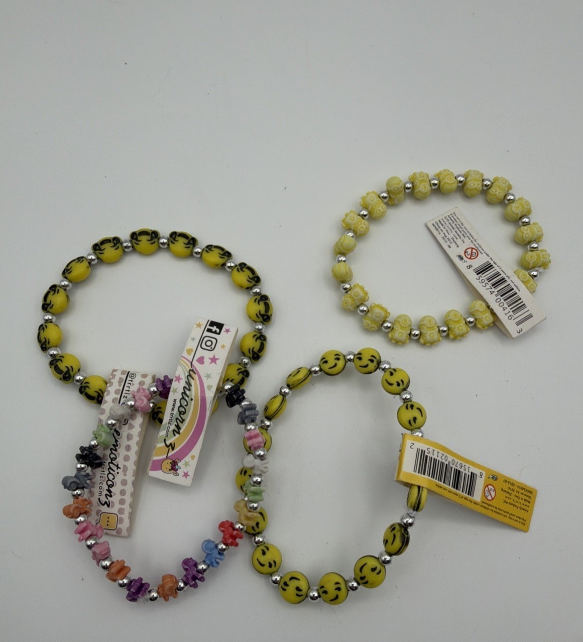 TRRTLZ Lot 50 Beaded Stretch Bracelets Mixed Characters Smiley Animals