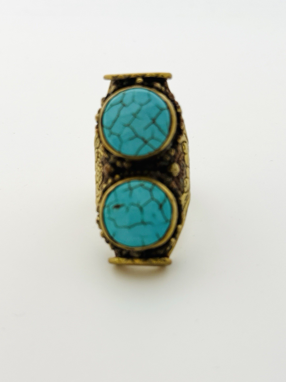 Turquoise-colored Double Stone Bohemian Adjustable Gold Tone Ring