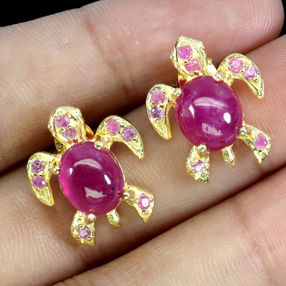 925 Sterling Silver Earrings Oval Ruby 9x7mm Turtle Natural Gemstone Jewelry