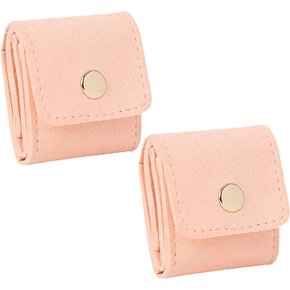 2Pcs Pink Mini Travel Jewelry Organizer Bags Portable Jewelry Roll Up Bag Case
