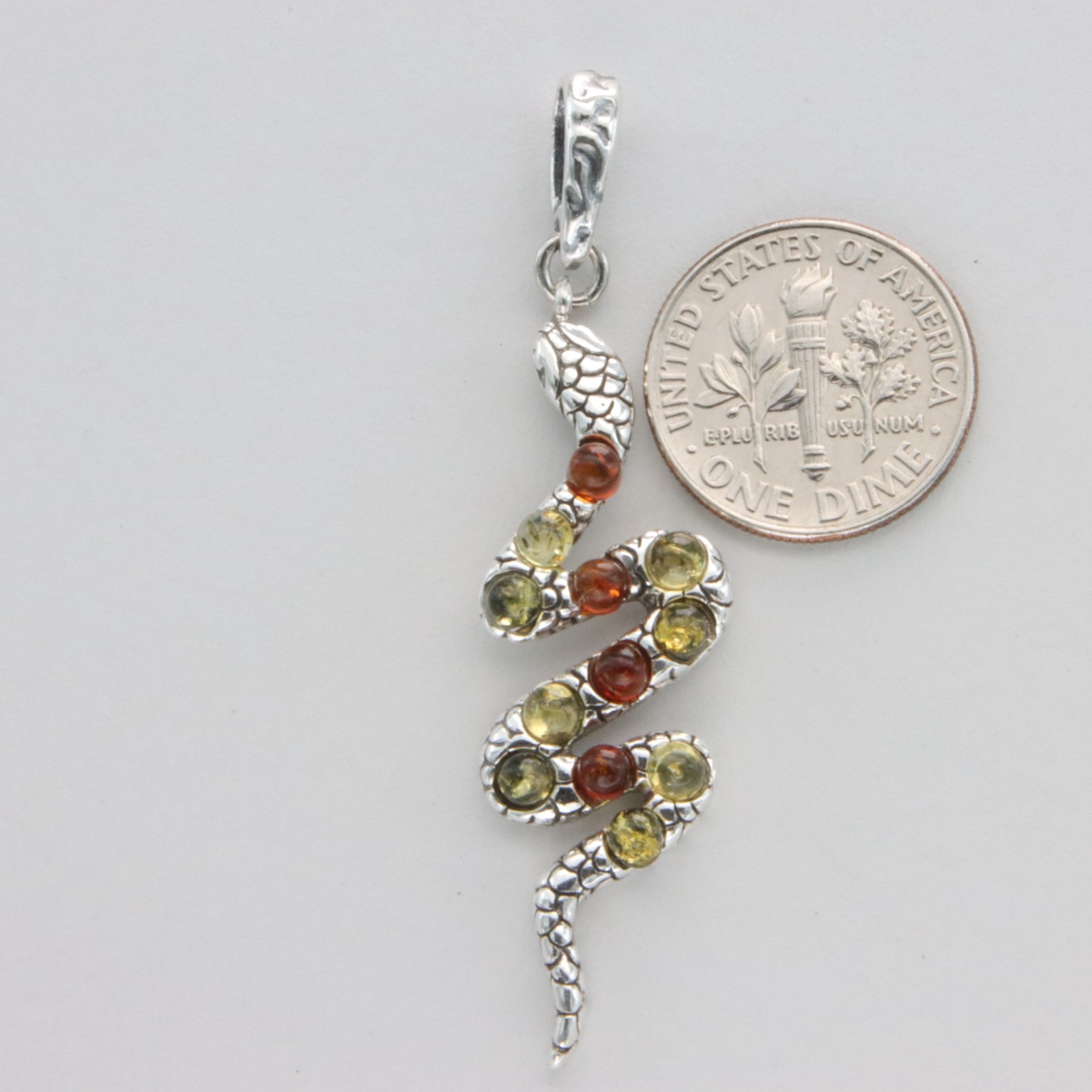 Multi-Color BALTIC AMBER Snake Pendant – 925 STERLING SILVER Necklace #4573e